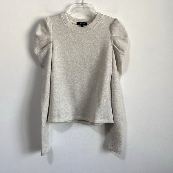 1.State Knit Top Sweater XS Draped Shoulder Cream Sparkle Long Sleeve Trendy - Picture 1 of 10